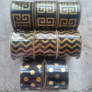 Black & Gold Glitter Wired Ribbon Bundle